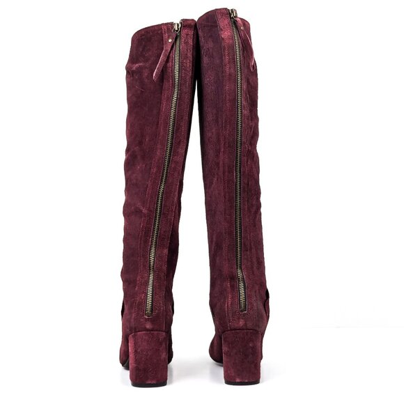 Free People Women Star Burgundy Distress Suede Retro 60s Zip Boots sz 8US EUR 38 - Picture 3 of 7